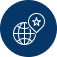 White globe icon with a star in a location pin, set against a dark blue circular background—perfect for representing About Priority First Insurance.