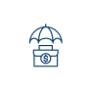 Icon of a briefcase with a dollar sign under an open umbrella, representing financial protection or insurance from Priority First Insurance.