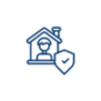 Outline of a person inside a house with a shield and checkmark symbol in front, representing home security or protection—ideal for illustrating Priority First Insurance safeguarding your home.