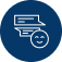 White speech bubbles and a smiling face icon on a dark blue circular background, representing communication or conversation, perfectly capture the approachable spirit of About Priority First Insurance.